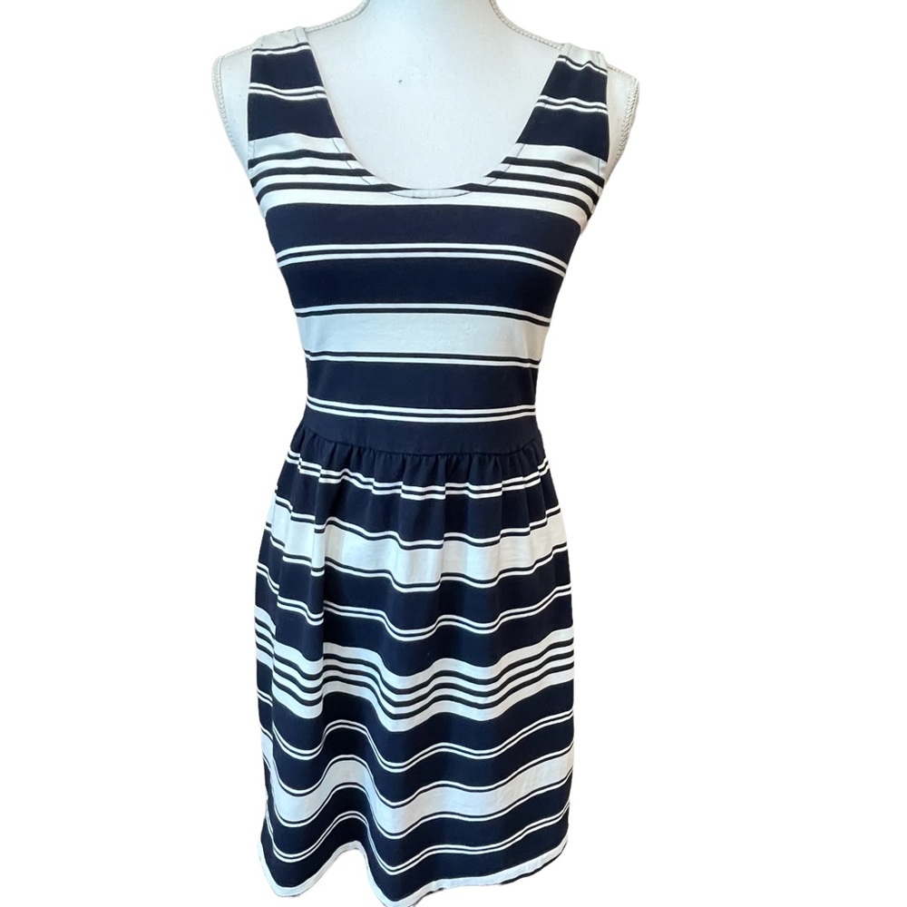 J. CREW White Navy Blue Striped Sleeveless Dress XS.